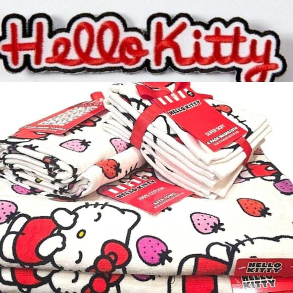 Hello Kitty Logo Strawberries Oversized Bath Towel Set - Picture 1 of 9
